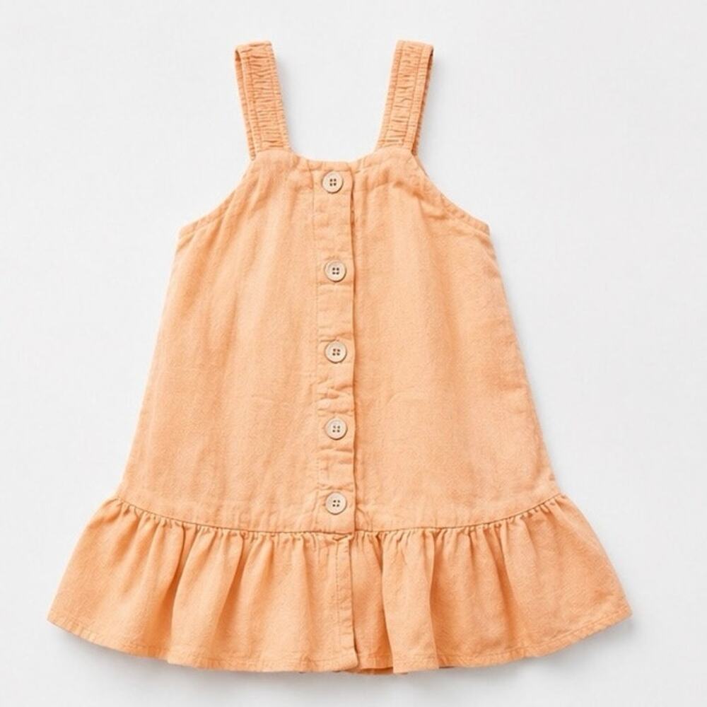 Zara Baby Linen Blend Ruffle Dress - Peach Apricot 9-12M